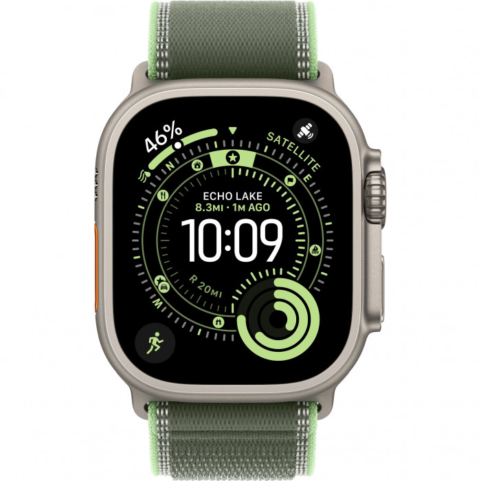 Apple Watch Ultra 3 49mm, Natural Titanium, Trail Loop Green/Neon, S/M
