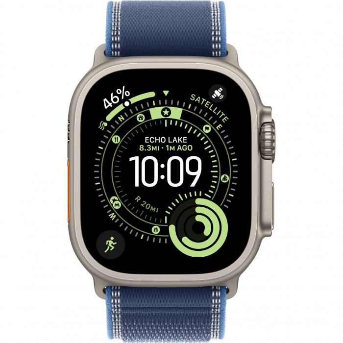 Apple Watch Ultra 3 49mm, Natural Titanium, Trail Loop Blue/Bright Blue, S/M
