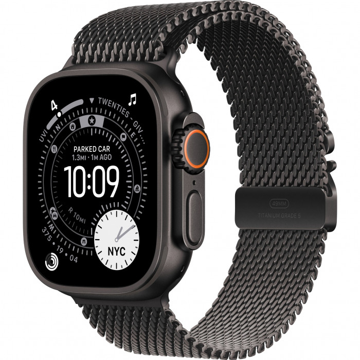 Apple Watch Ultra 3 49mm, Black Titanium, Titanium Milanese Loop, L