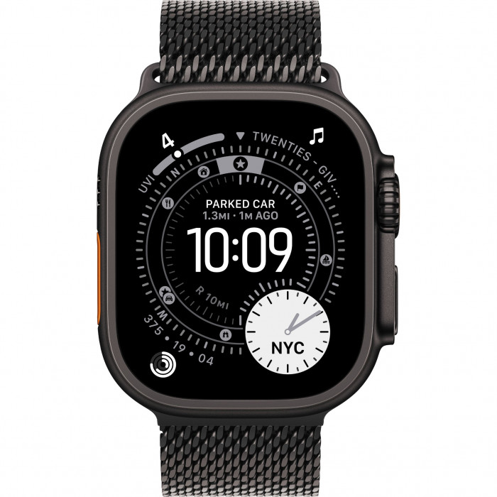 Apple Watch Ultra 3 49mm, Black Titanium, Titanium Milanese Loop, L