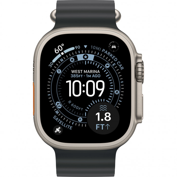 Apple Watch Ultra 3 49mm, Natural Titanium, Ocean Band Black