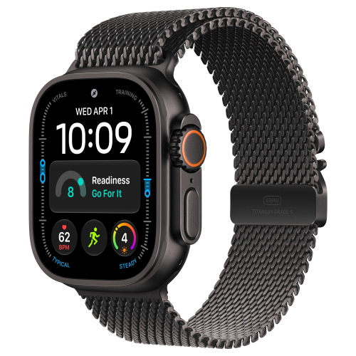 Apple Watch Ultra 4 49mm, Black Titanium, Titanium Milanese Loop, M