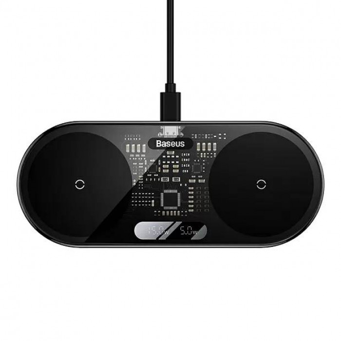 Беспроводное зарядное устройство Baseus 2in1 Digital LED Display 20w, Black