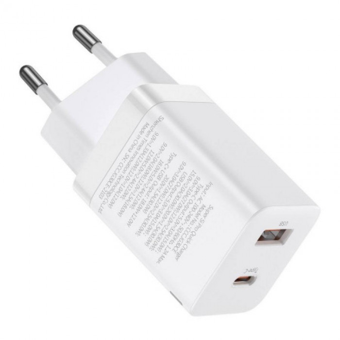 СЗУ Baseus Super Si Pro USB+USB-C, 3A, 30W, White