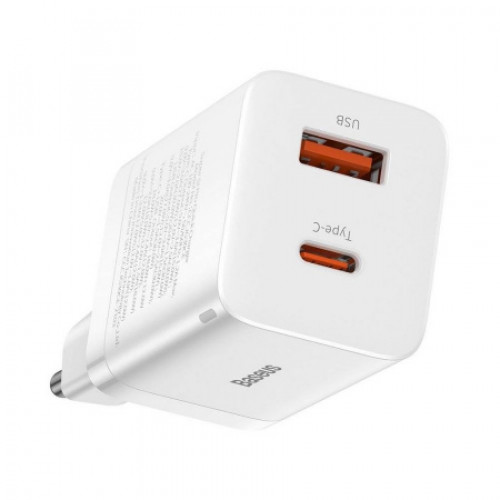 СЗУ Baseus Super Si Pro USB+USB-C, 3A, 30W, White