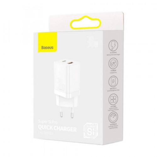 СЗУ Baseus Super Si Pro USB+USB-C, 3A, 30W, White