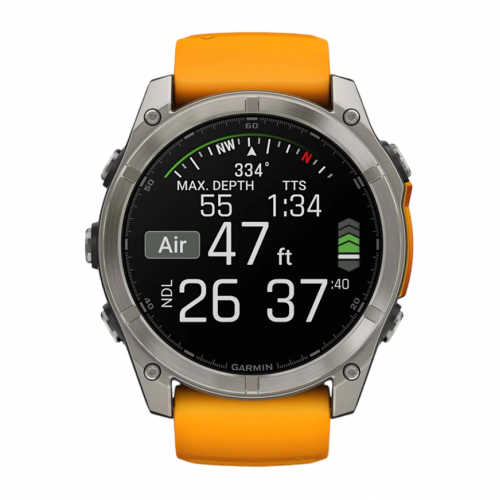 Умные часы Garmin Fenix 8 51mm Sapphire, Титановый серый, Ремешок оранжево-графитовый