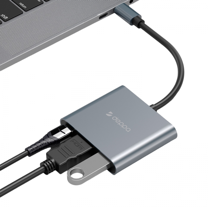 Адаптер-переходник Deppa для MacBook 3в1 USB-C, серый