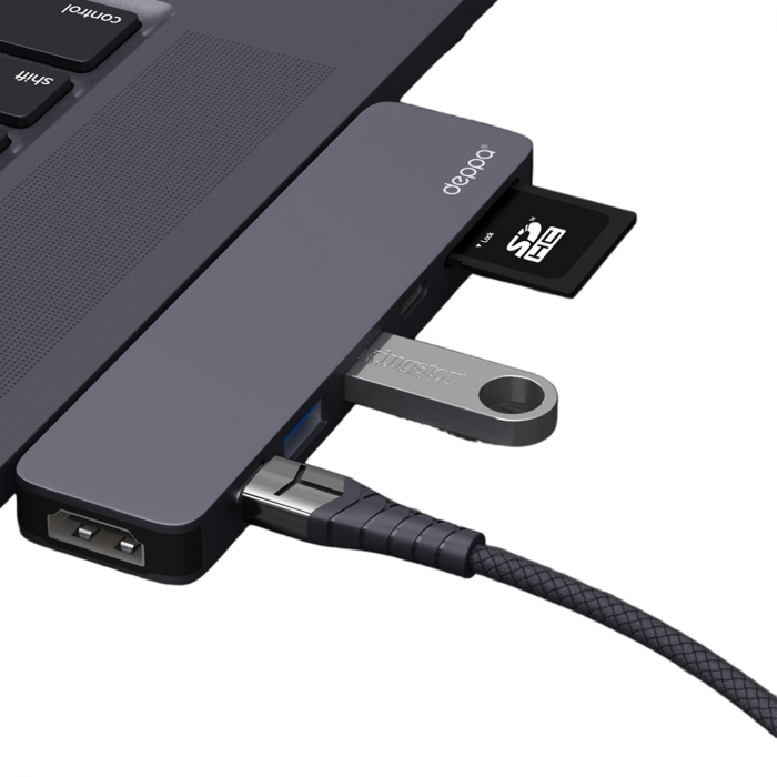 Адаптер-переходник Deppa для MacBook 7в1 USB-C, графит